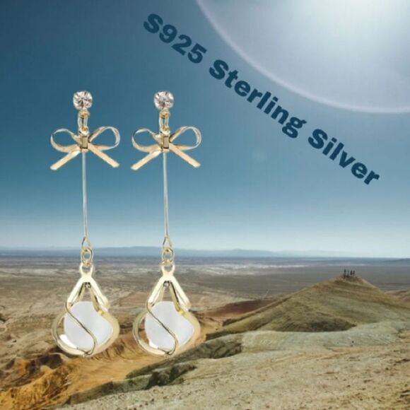 18k over 925 Sterling Silver Drop  Earrings - Picture 1 of 11